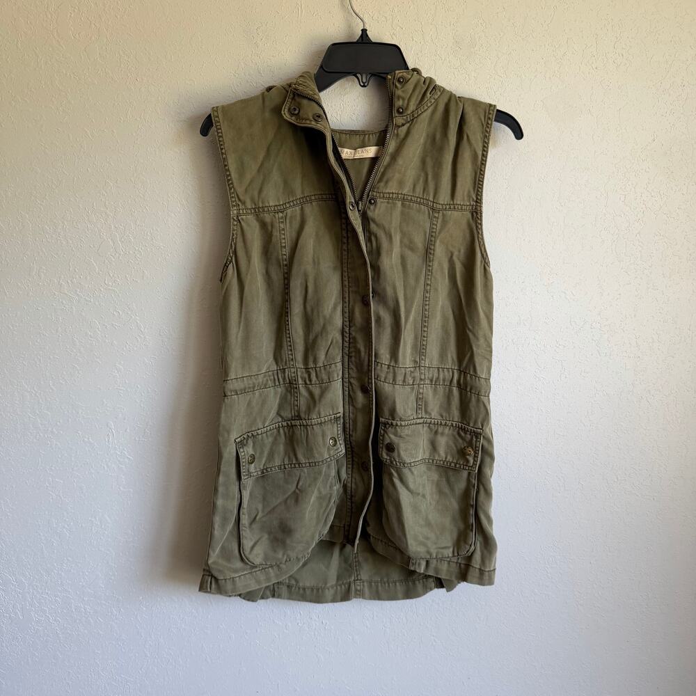 Max Jeans Olive Green Utility Cargo Vest Zip Up with Hood Womens S